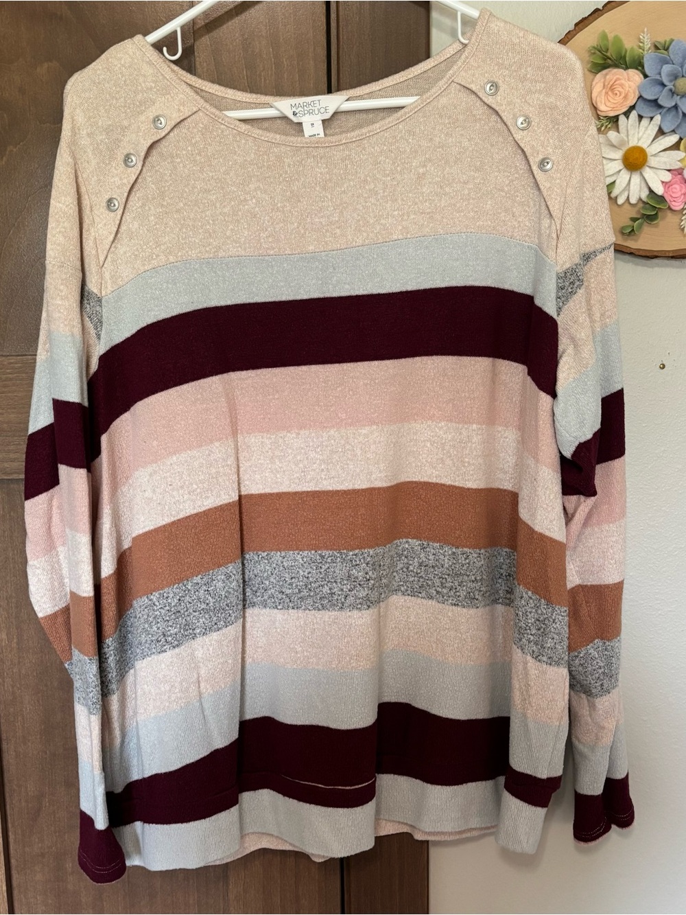 Market & Spruce Gloria Button Detail Brushed Knit Top Striped Plus Size 2X - Picture 7 of 10